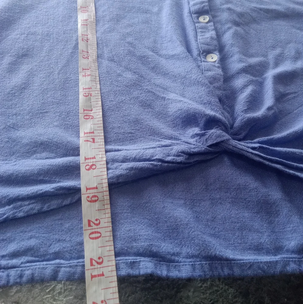 L.O.V Women's Blue Long Sleeve Tie Knot Linen Blend Button Blouse Size M - Picture 9 of 10